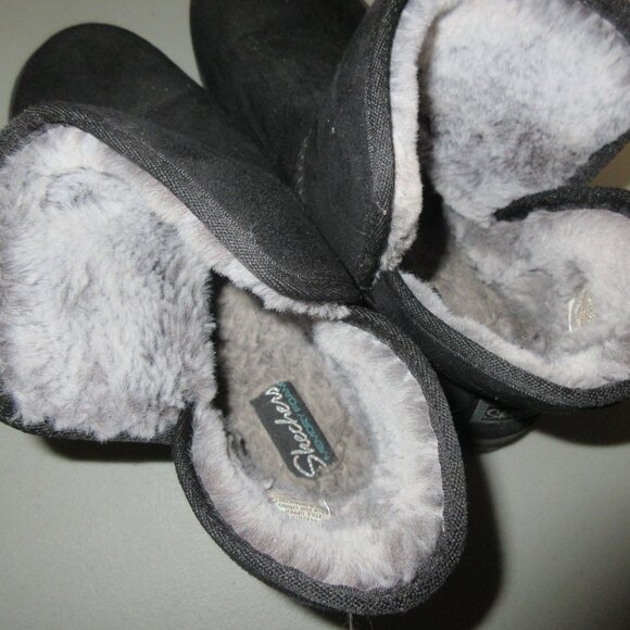 Skechers Womens Slipper Boots Memory Foam Faux Fur Ankle Black Gray inside Sz 8 - Picture 5 of 5
